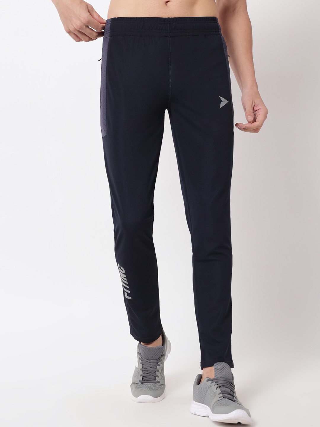 

FITINC Men Slim-Fit Solid Dry Fit Track Pants, Navy blue