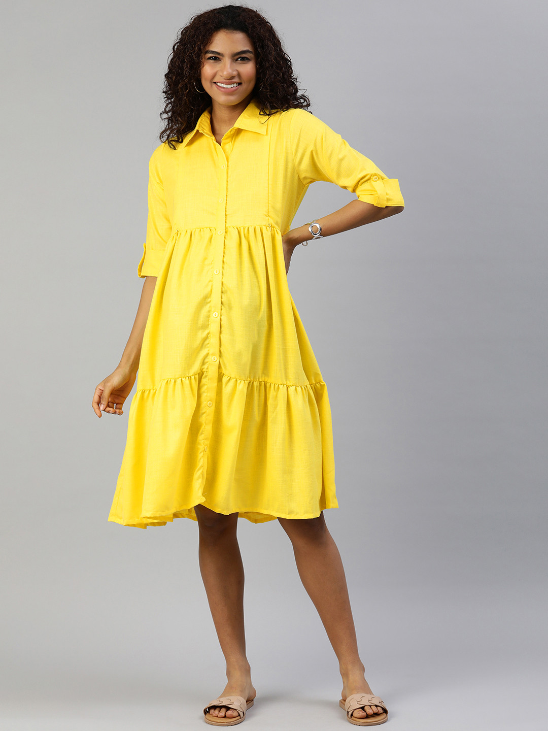 

MomToBe Women Yellow Maternity Shirt Midi Dress