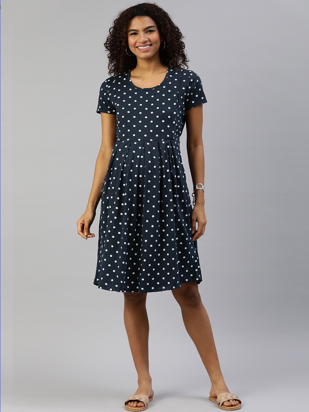 

MomToBe Women Navy Blue Maternity Shirt Midi Sustainable Dress