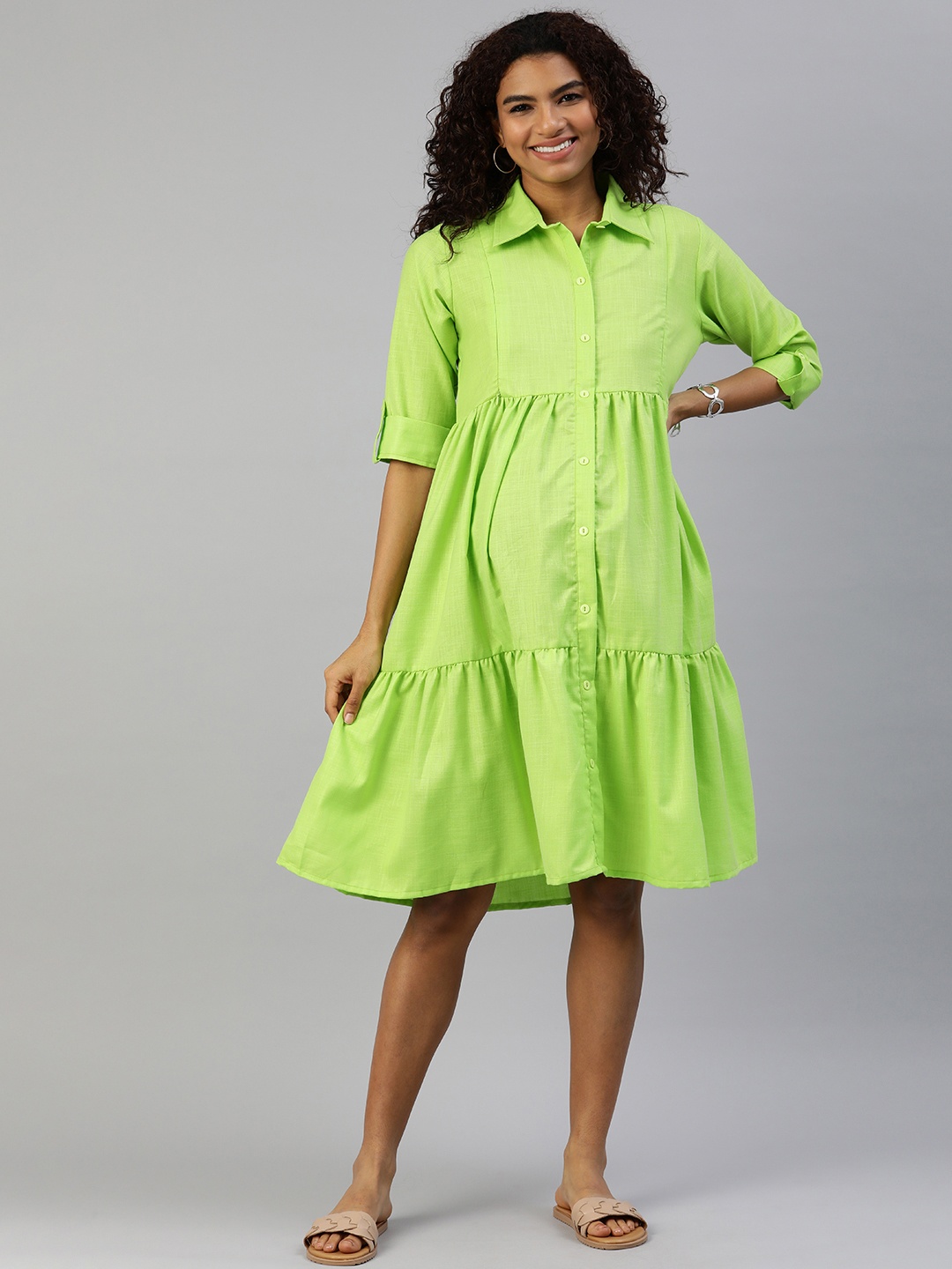 

MomToBe Green Maternity Shirt Midi Sustainable Dress