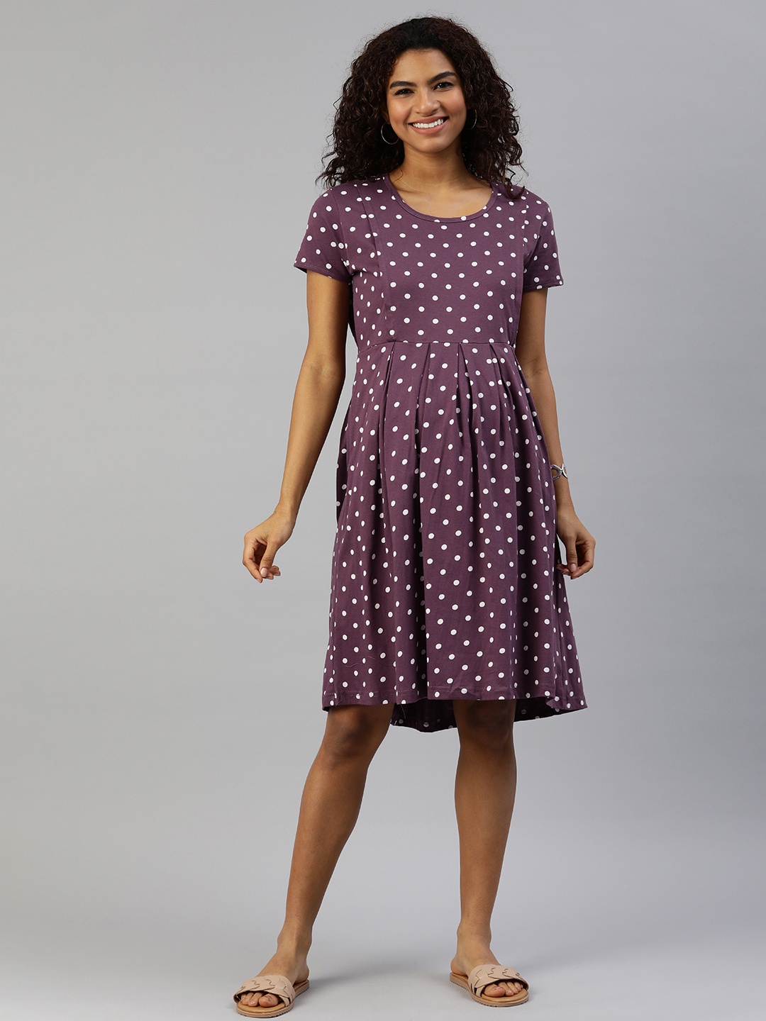 

MomToBe Women Polka Dot Maternity A-Line Sustainable Dress, Purple
