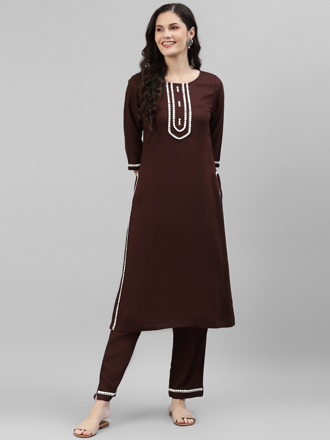 

DEEBACO Women Brown Kurta with Pyjamas