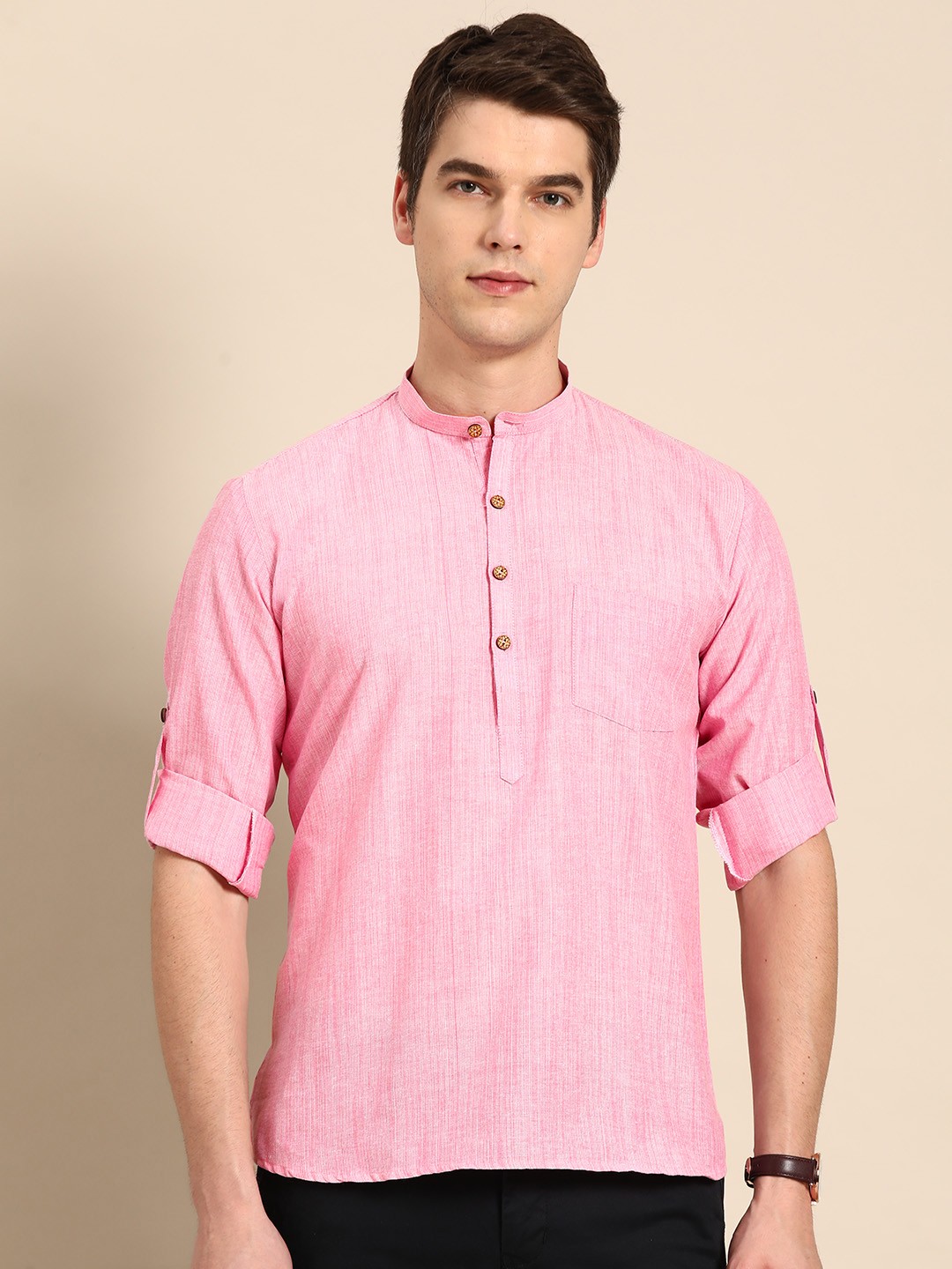 

RAJUBHAI HARGOVINDAS Men Pink Pastels Kurta