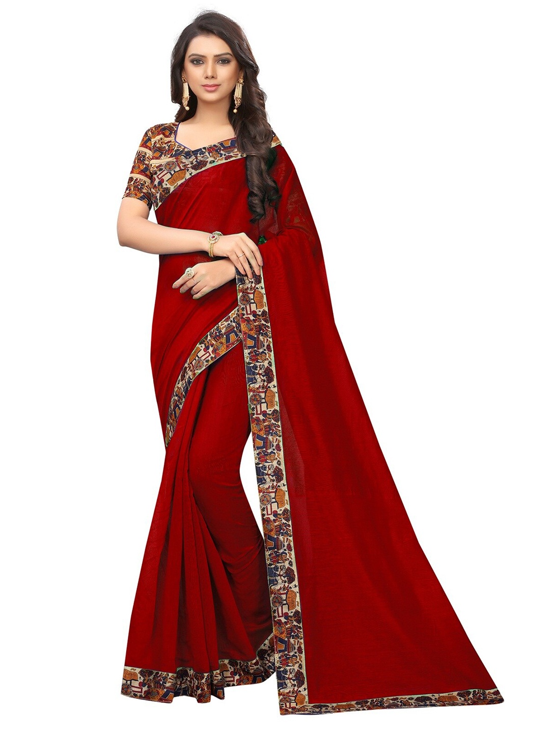 

SAADHVI Red & Blue Silk Cotton Saree