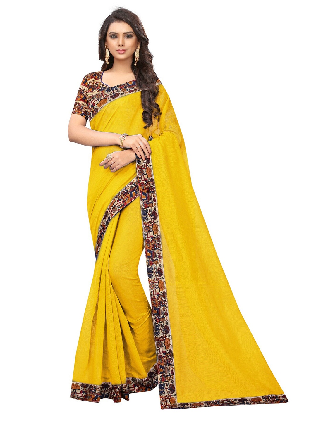 

SAADHVI Yellow & Red Silk Cotton Saree