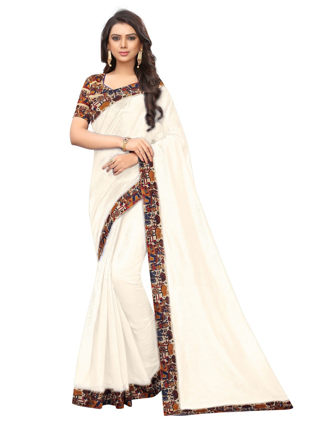 

SAADHVI White & Blue Silk Cotton Saree