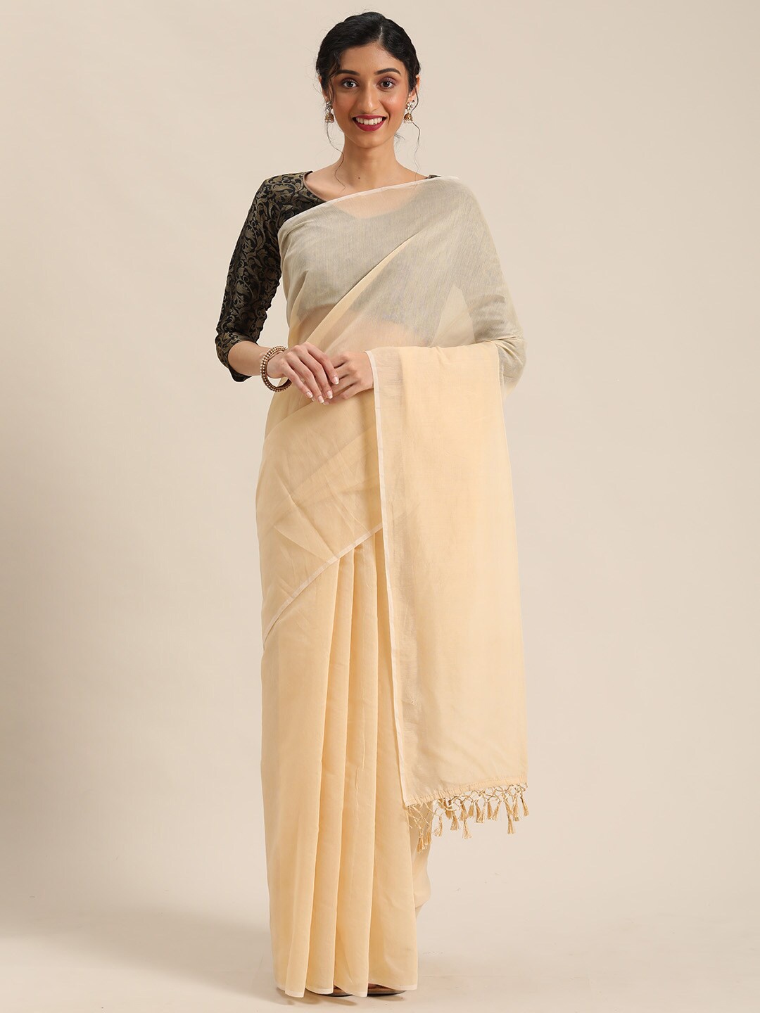 

SAADHVI Silk Cotton Saree, Beige