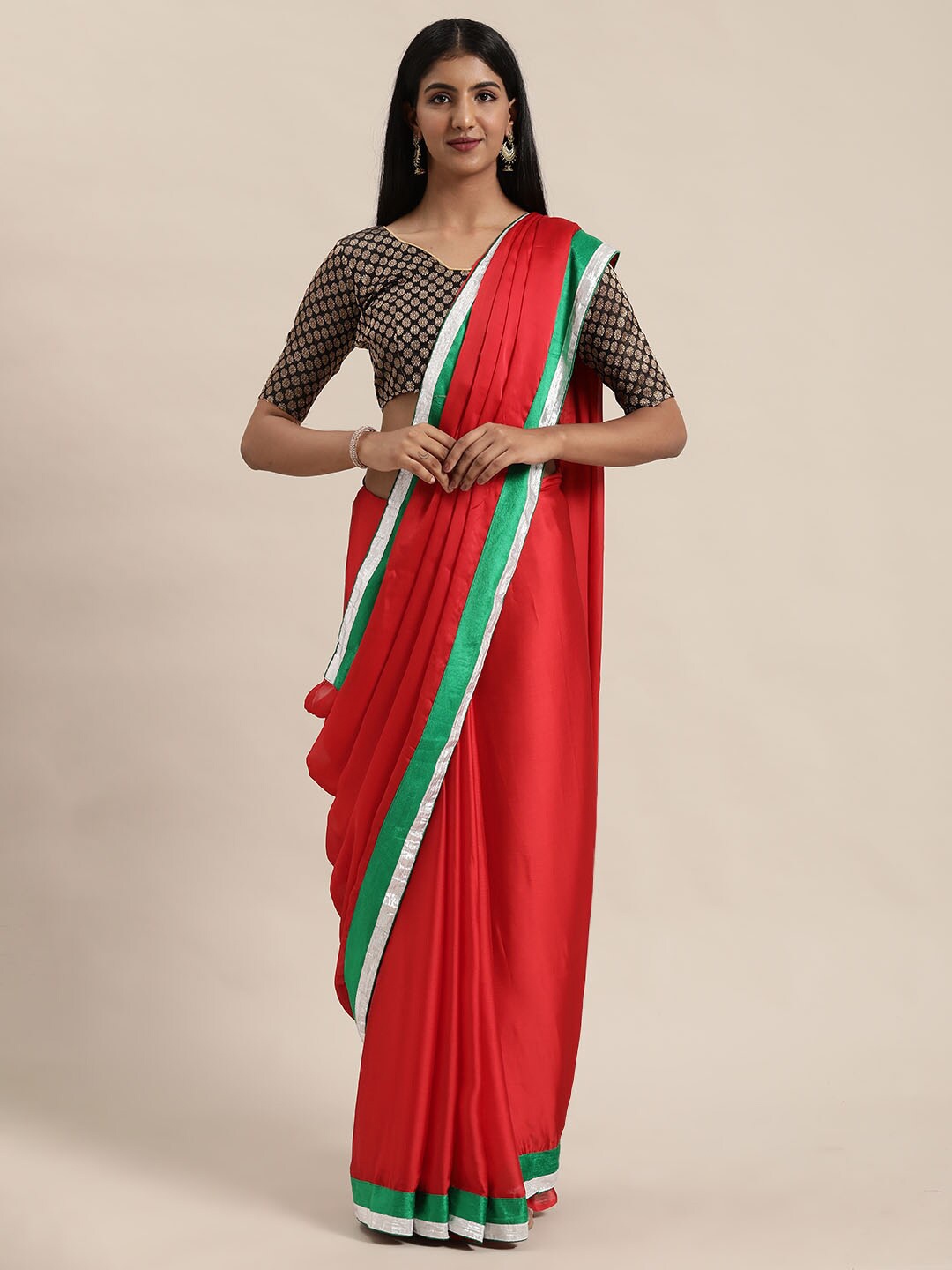 

SAADHVI Zari Satin Saree, Red
