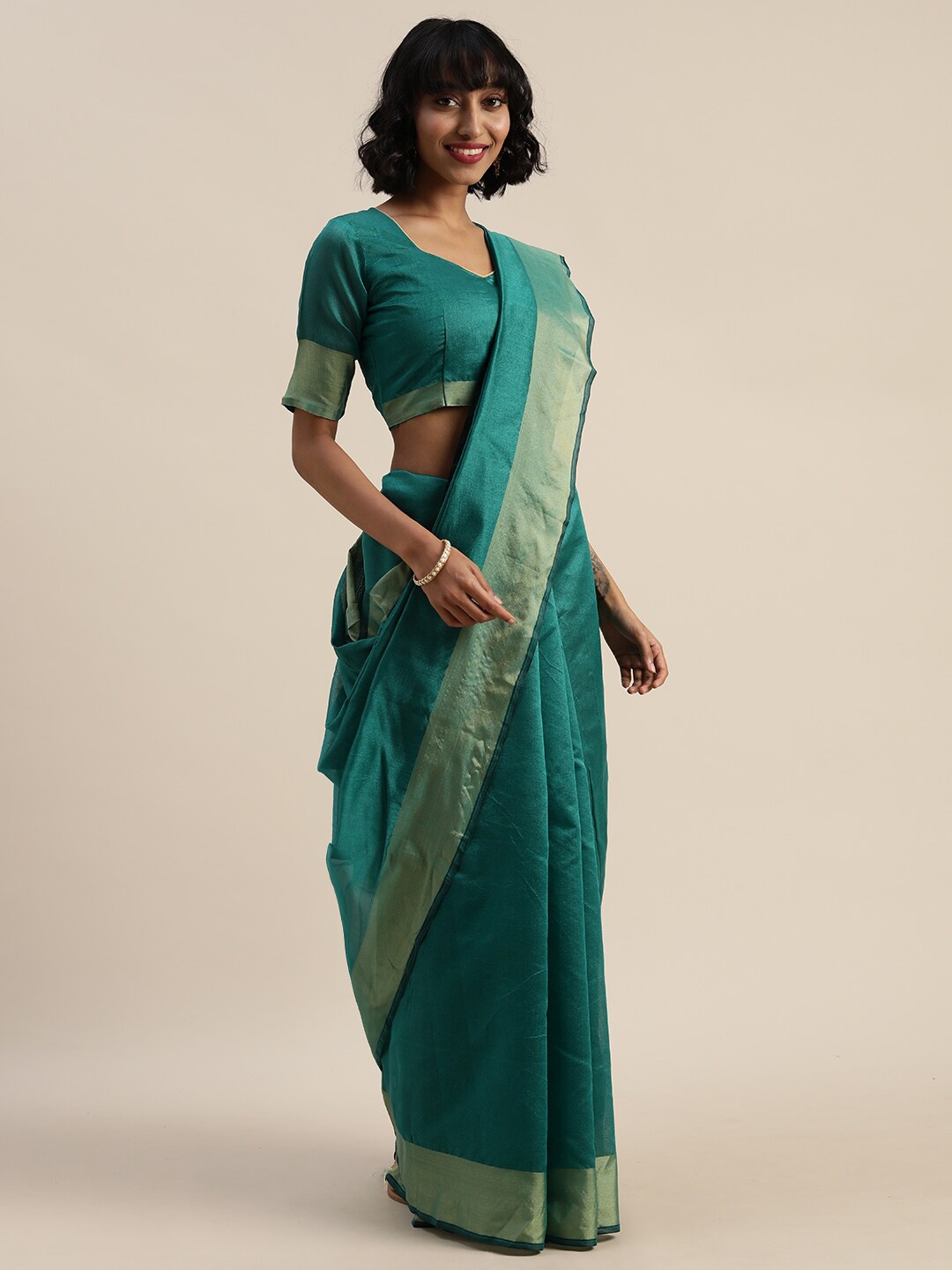 

SAADHVI Zari Art Silk Saree, Teal