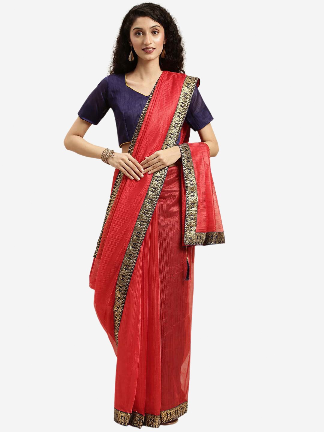 

SAADHVI Red & Blue Art Silk Saree