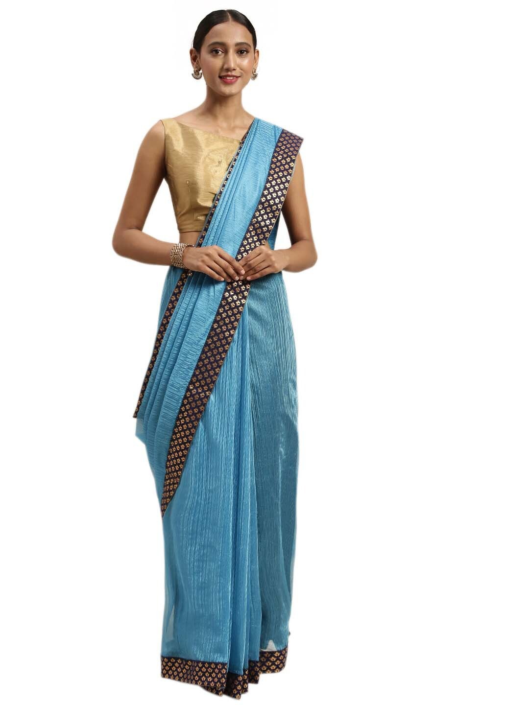 

SAADHVI Turquoise Blue & Navy Blue Art Silk Saree