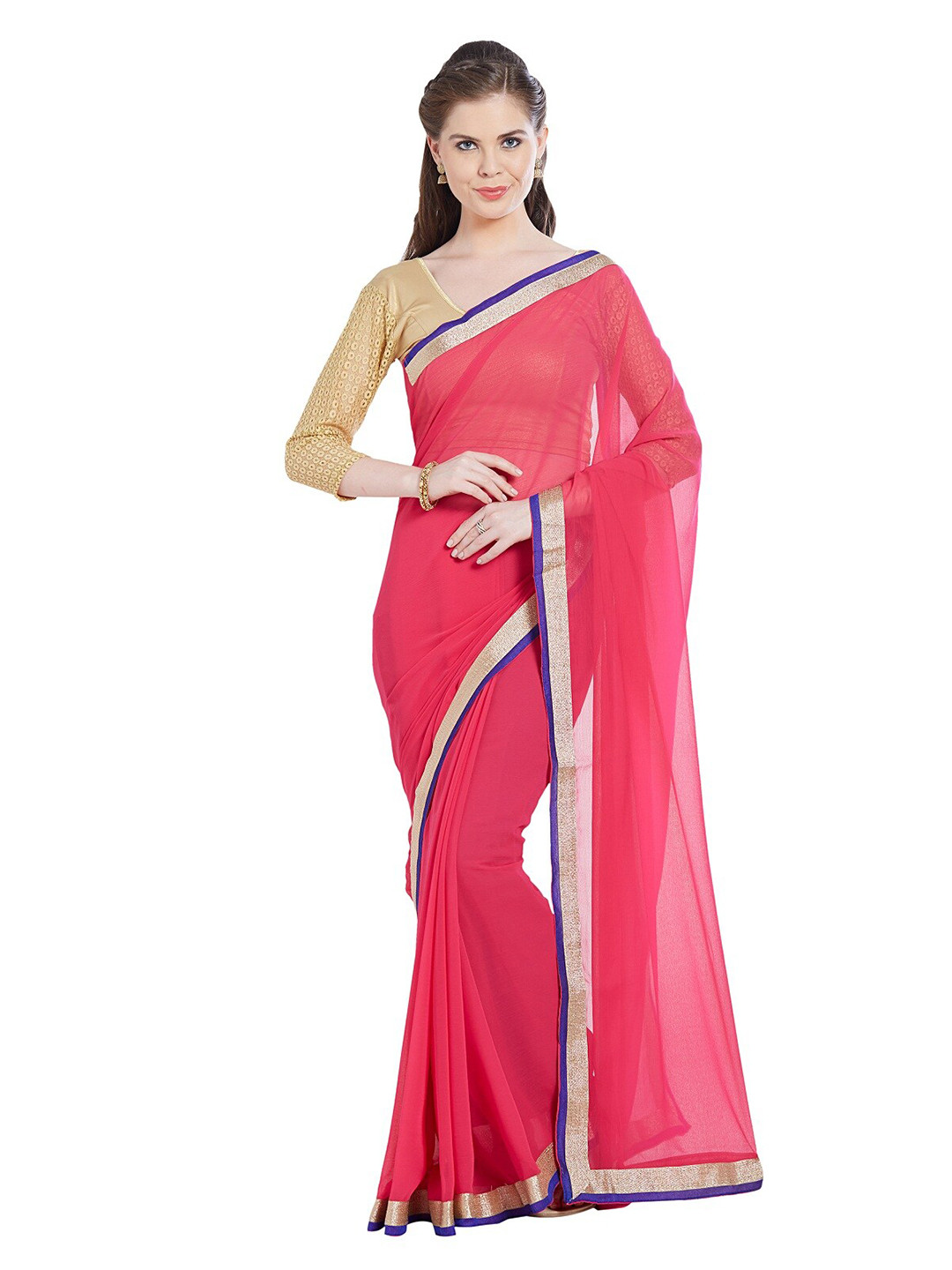 

SAADHVI Zari Saree, Pink