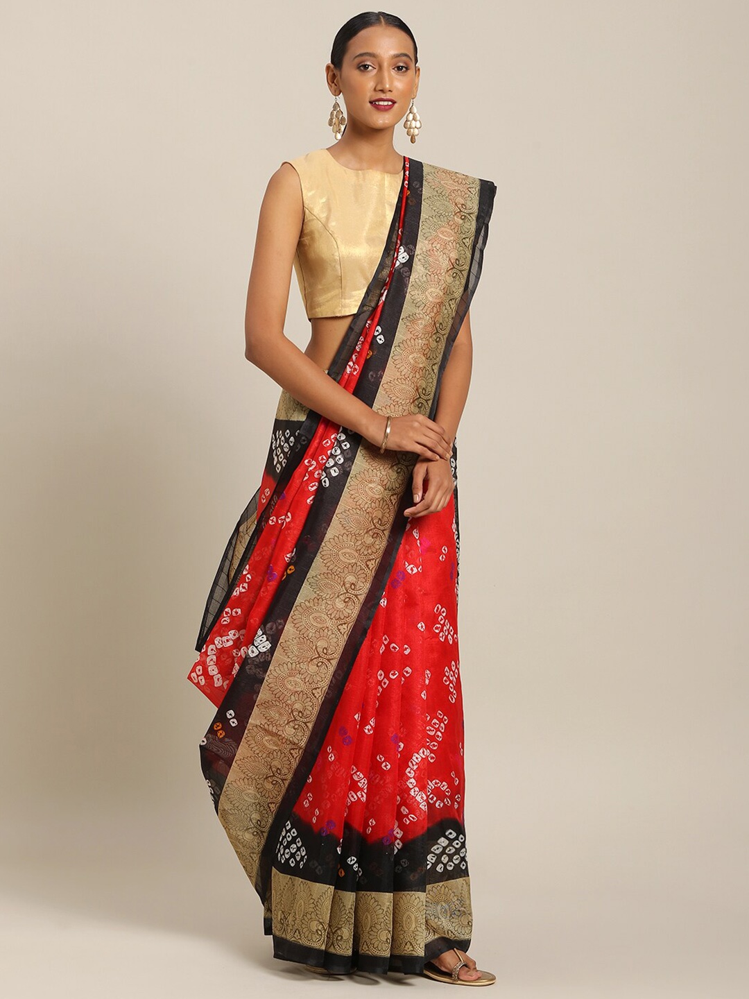 

SAADHVI Red & White Bandhani Art Silk Saree