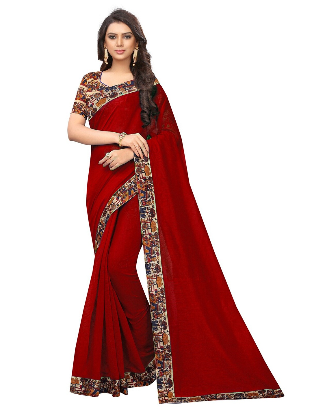 

SAADHVI Silk Cotton Saree, Red