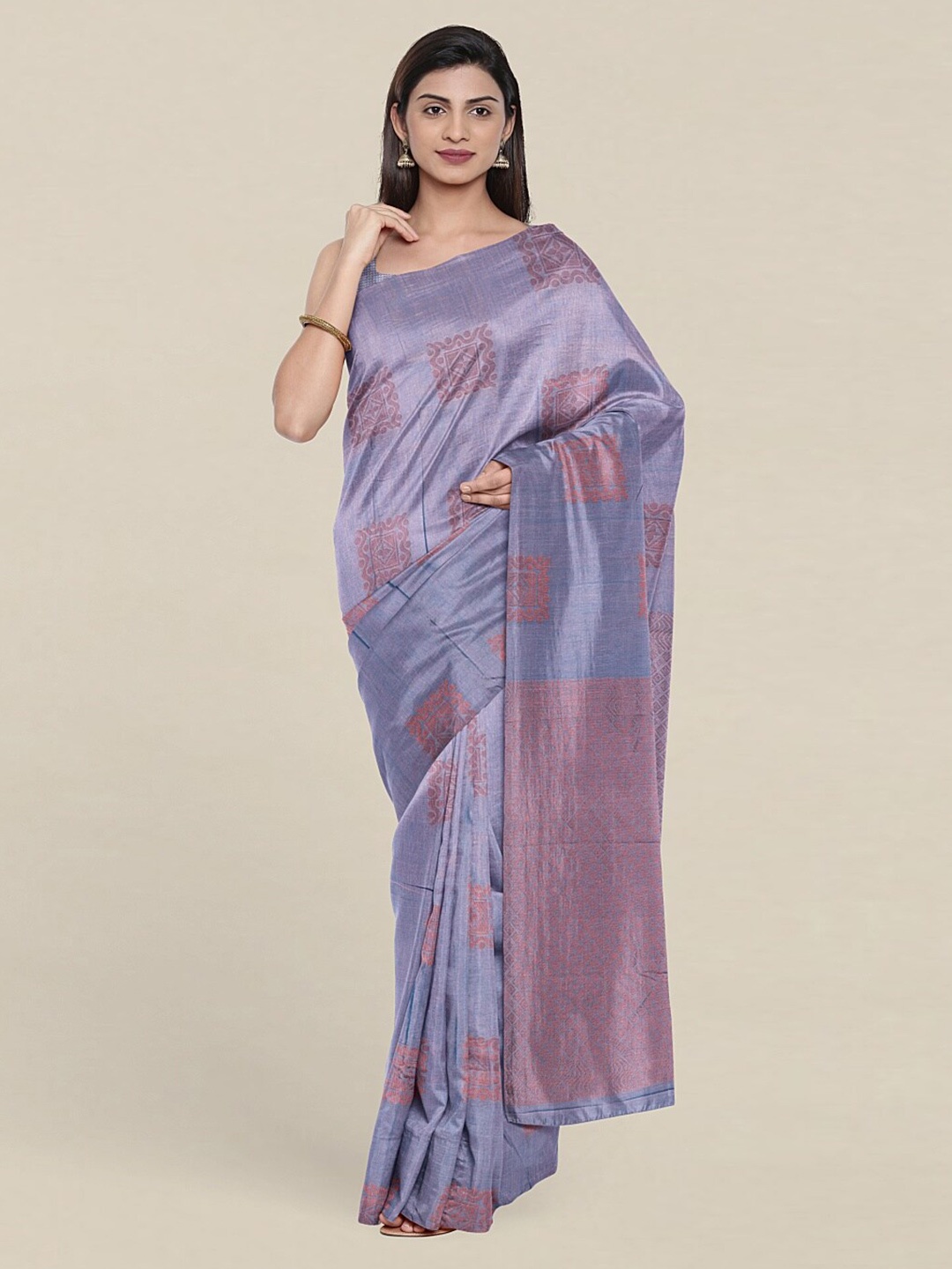 

Pothys Lavender & Gold-Toned Ethnic Motifs Zari Pure Silk Saree