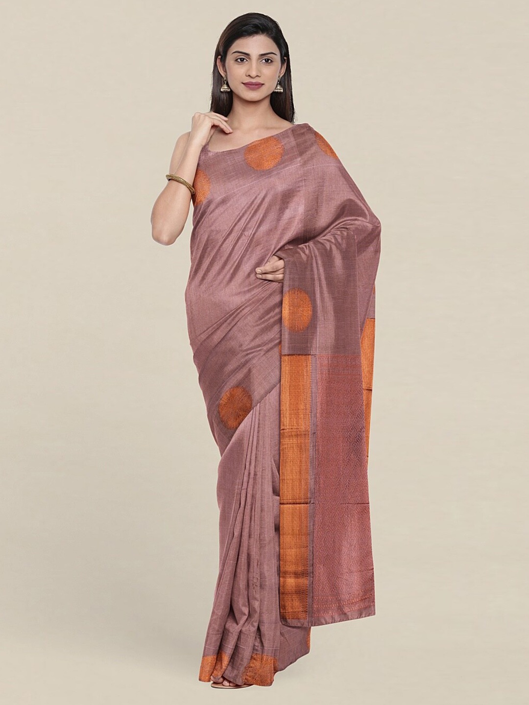 

Pothys Mauve & Gold-Toned Zari Pure Silk Saree