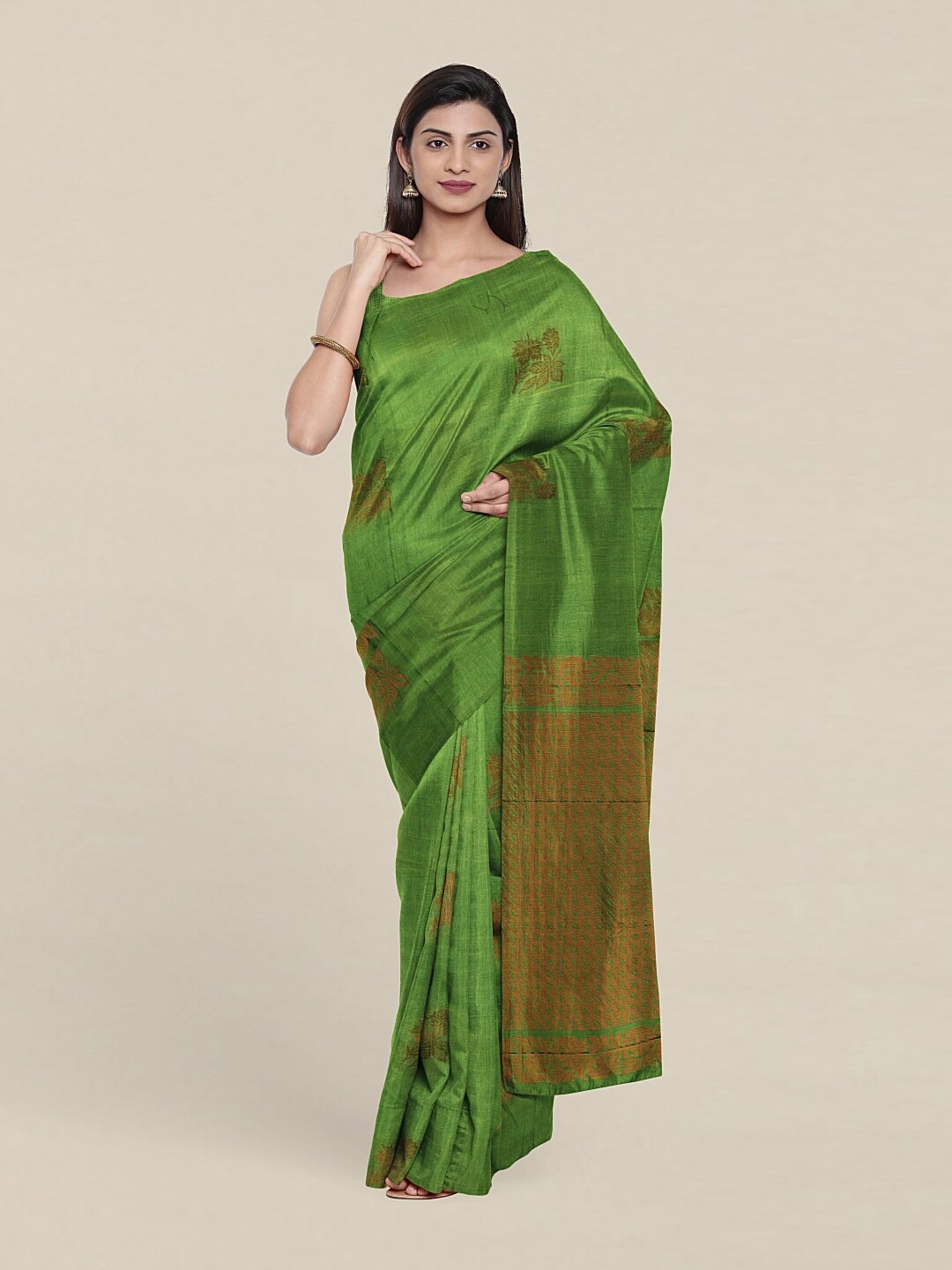 

Pothys Green & Copper-Toned Ethnic Motifs Zari Pure Silk Saree