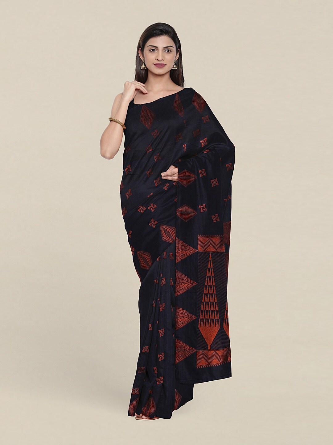 

Pothys Navy Blue & Copper-Toned Woven Design Zari Pure Silk Saree