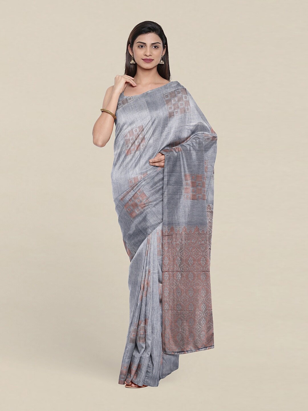 

Pothys Blue & Copper-Toned Zari Woven Design Pure Silk Saree