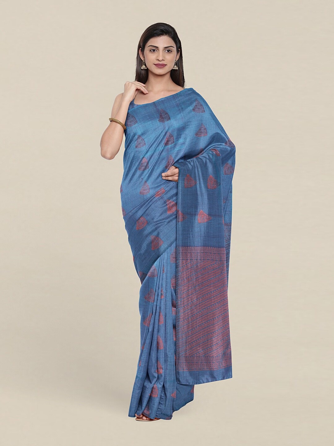 

Pothys Blue & Gold-Toned Woven Design Zari Pure Silk Saree