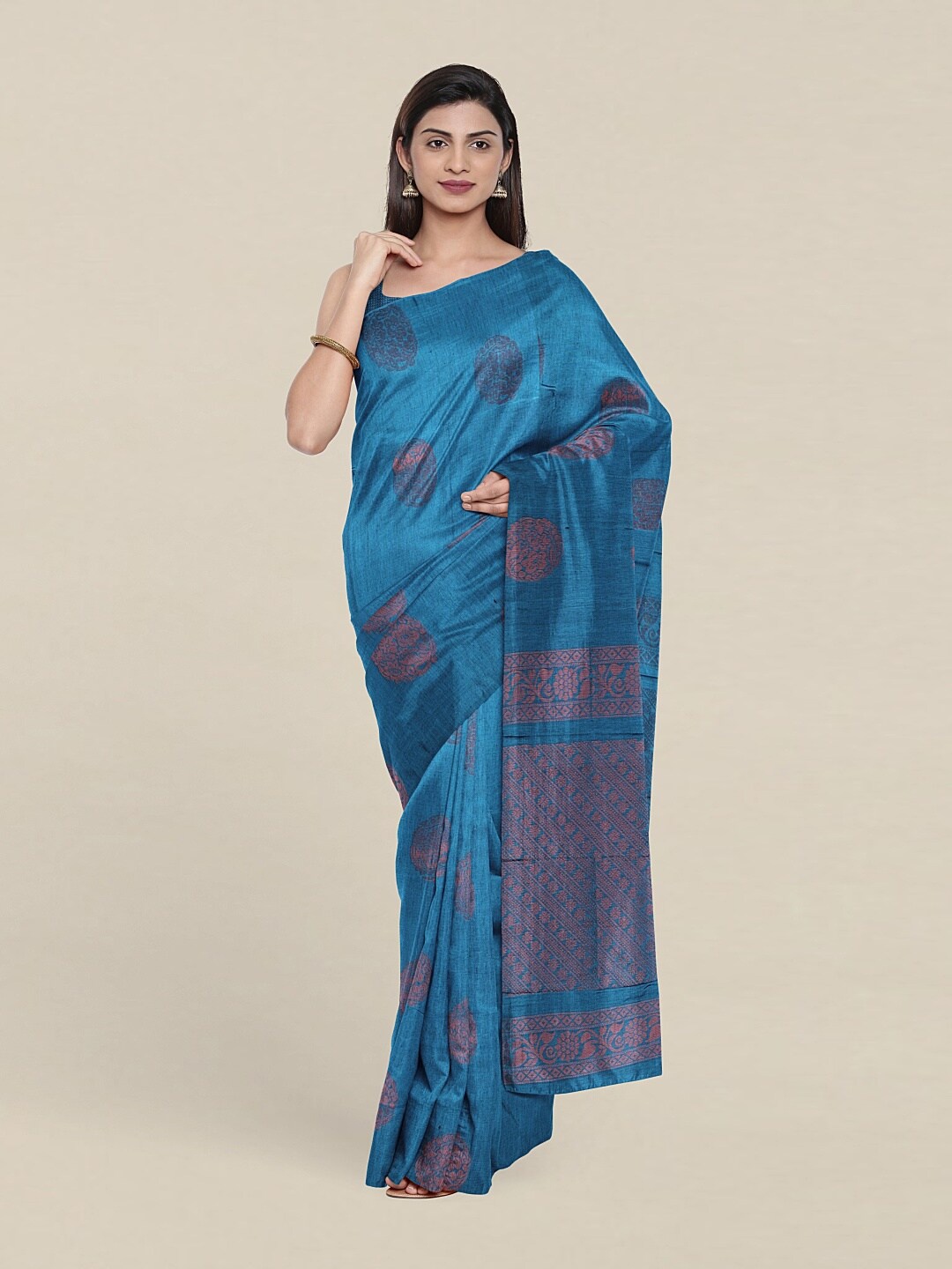 

Pothys Blue & Copper-Toned Woven Design Zari Pure Silk Saree
