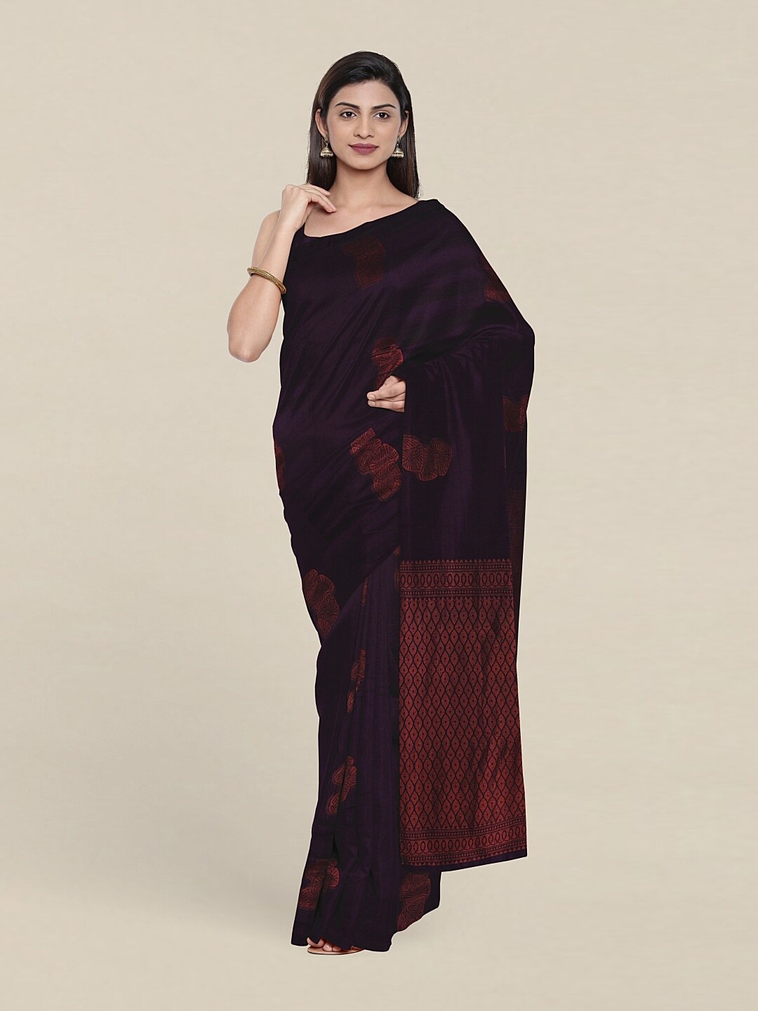 

Pothys Purple & Copper-Toned Woven Design Zari Pure Silk Saree