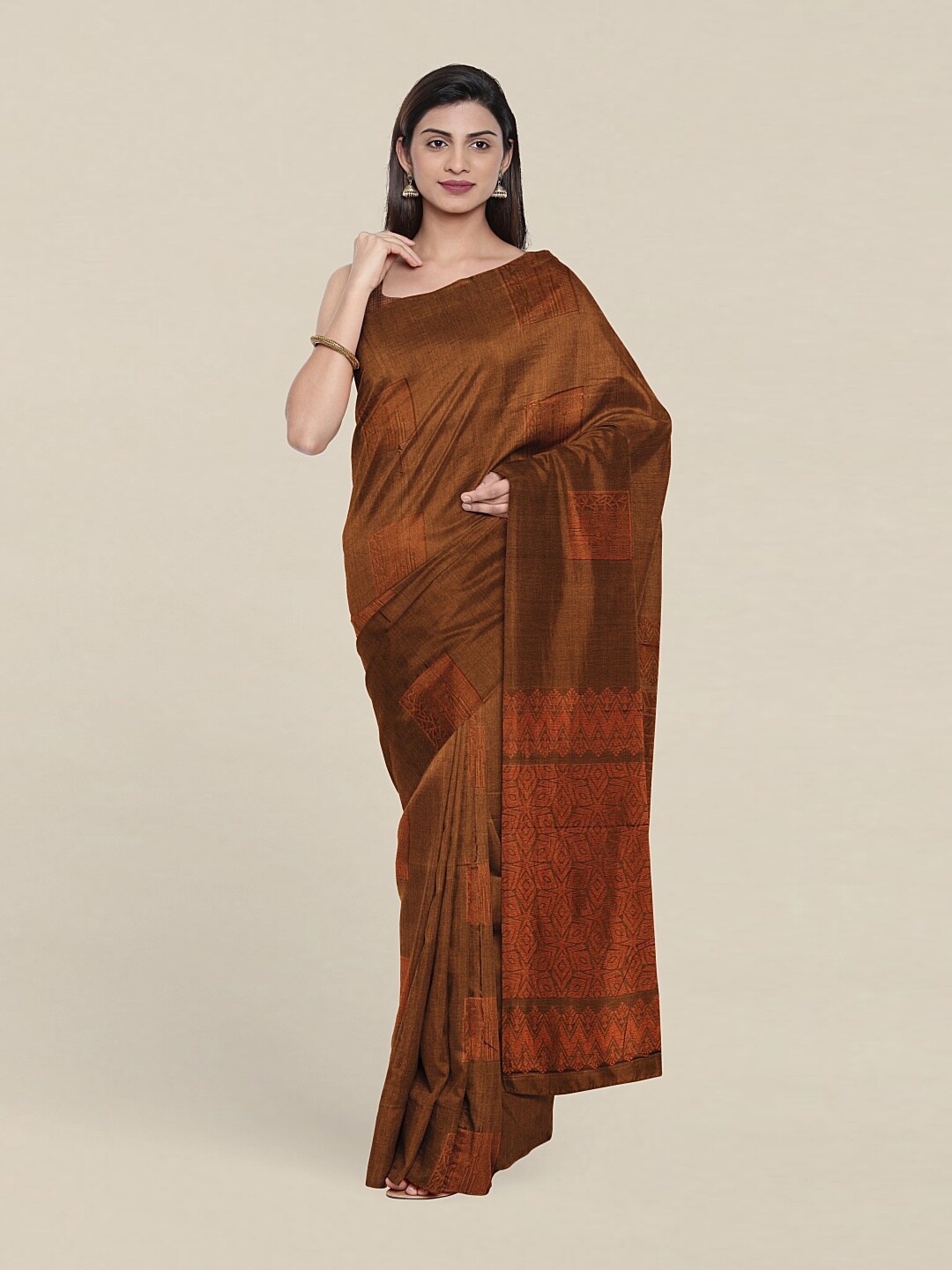 

Pothys Brown & Copper-Toned Woven Design Pure Silk Saree