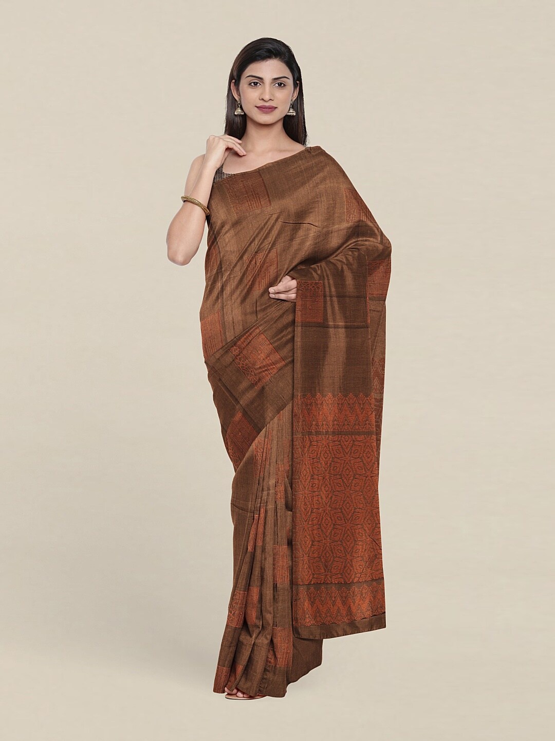 

Pothys Woven Design Zari Pure Silk Saree, Khaki