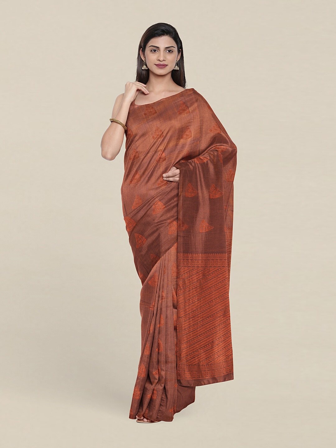 

Pothys Woven Design Zari Pure Silk Saree, Copper