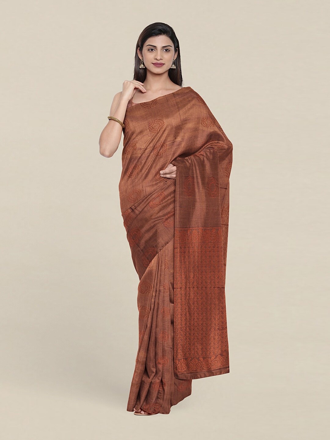 

Pothys Brown & Copper-Toned Woven Design Zari Pure Silk Saree