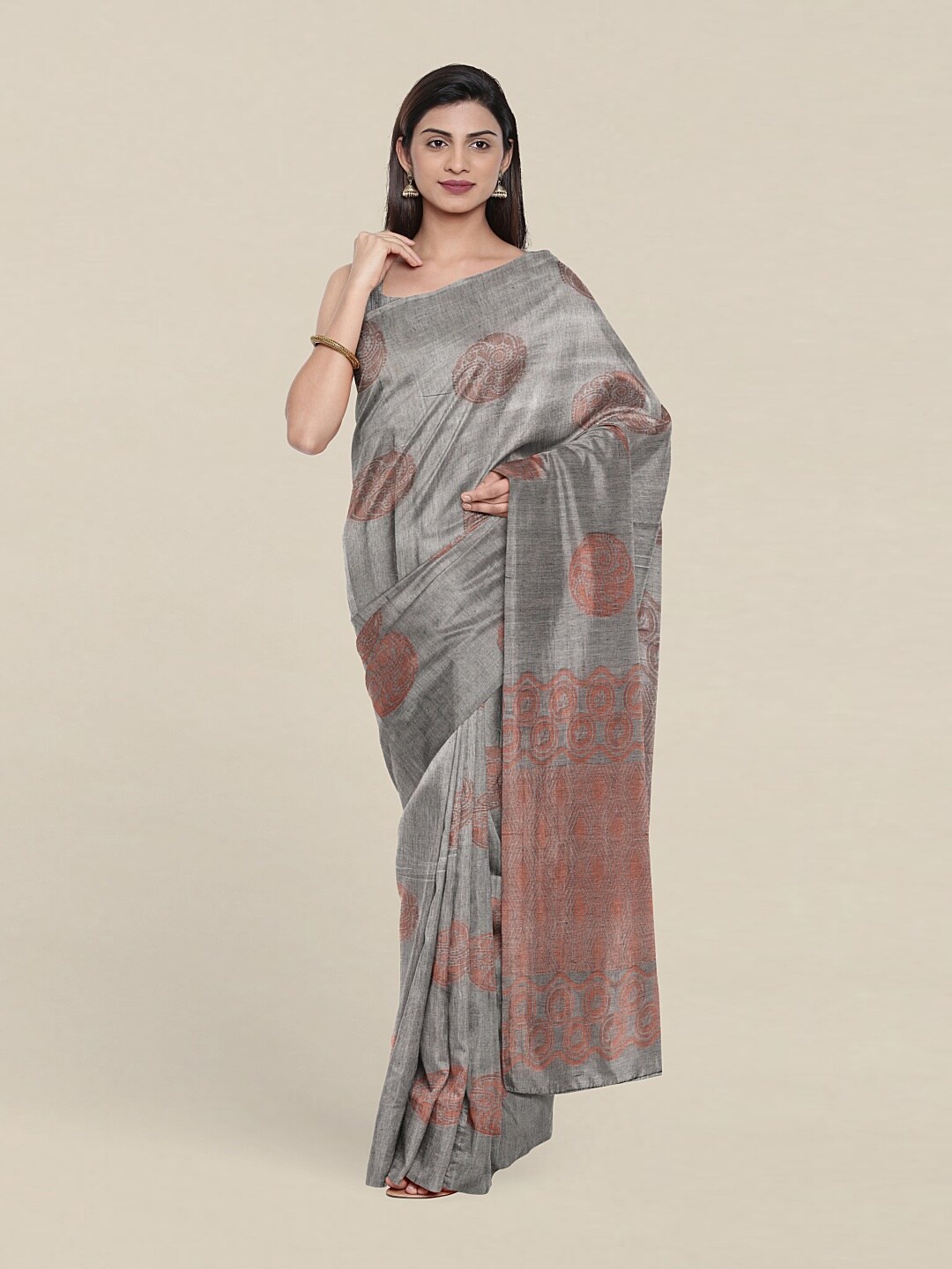 

Pothys Grey & Copper-Toned Ethnic Motifs Zari Pure Silk Saree