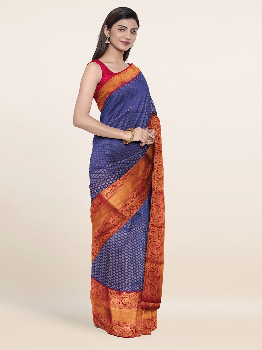 

Pothys Blue & Red Zari Pure Silk Saree