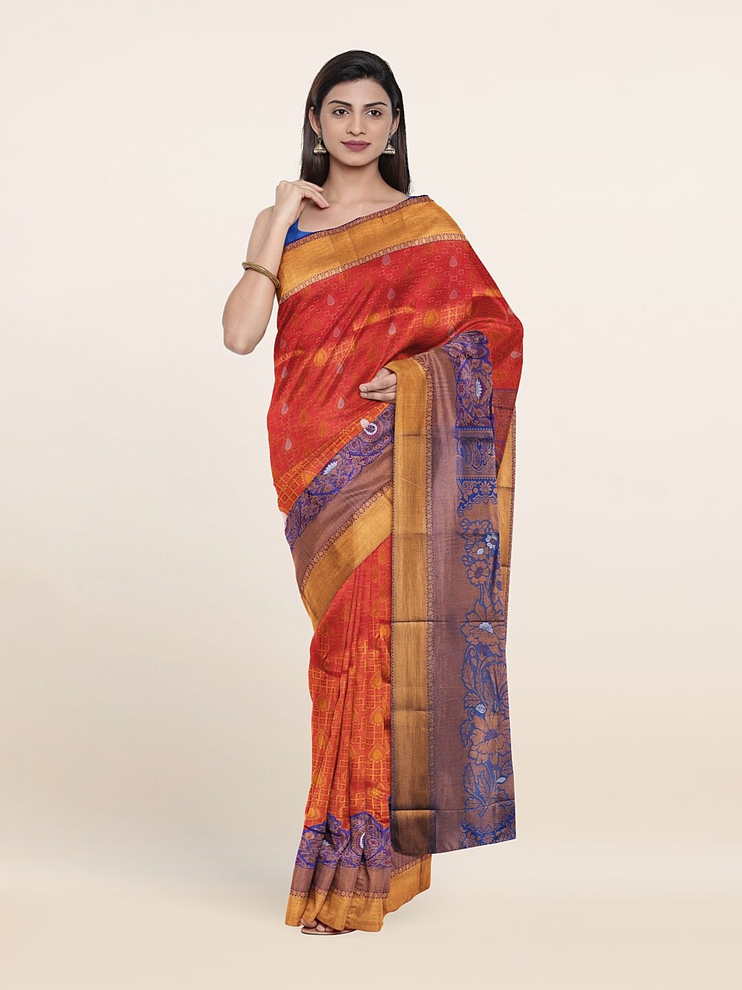 

Pothys Pink & Blue Ethnic Motifs Pure Silk Saree