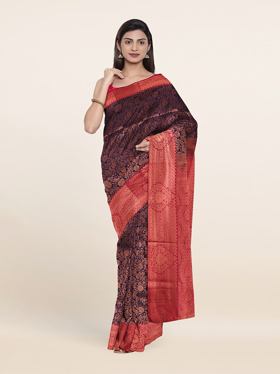 

Pothys Floral Pure Silk Saree, Navy blue