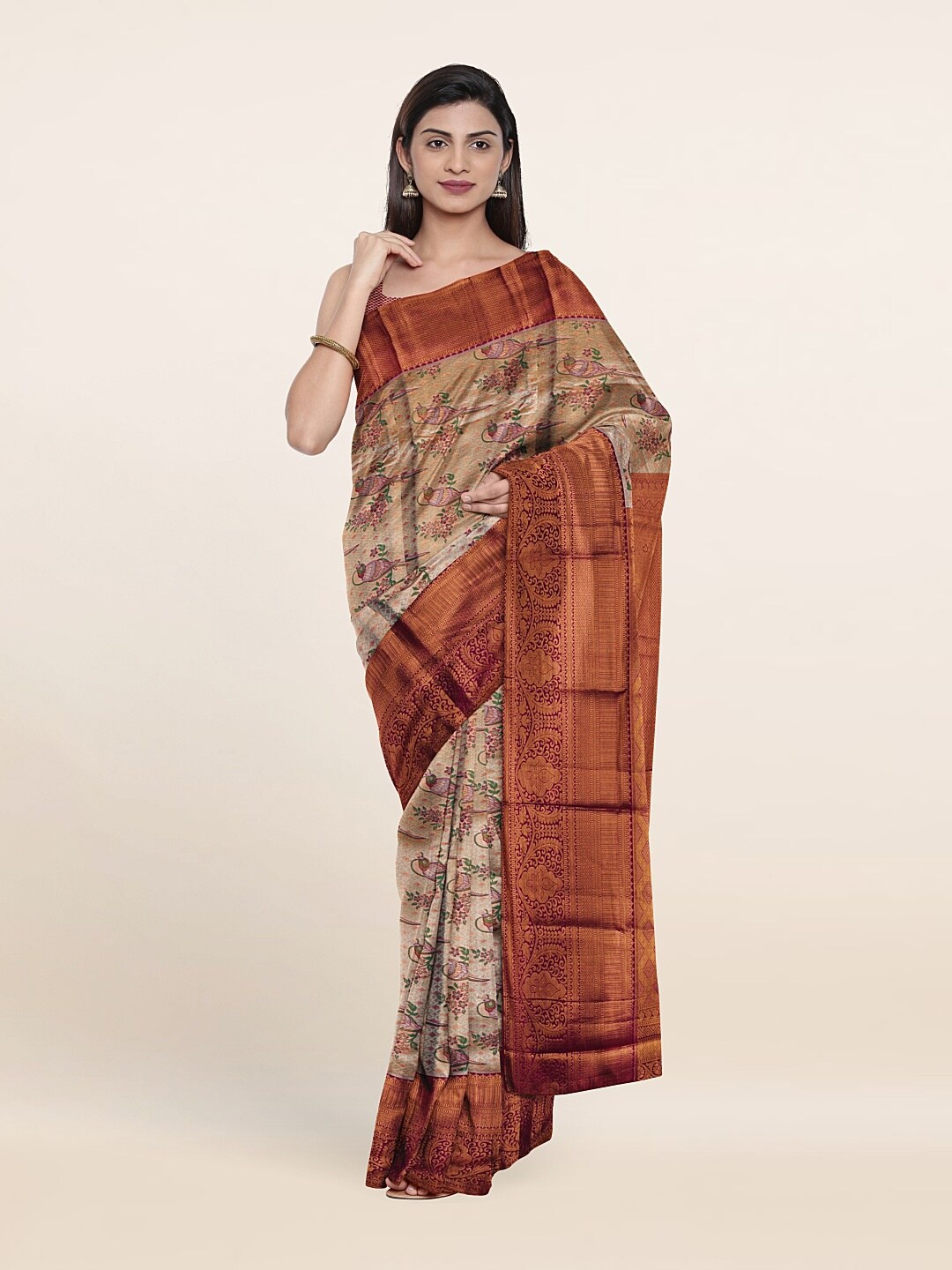 

Pothys Floral Zari Pure Silk Saree, Cream