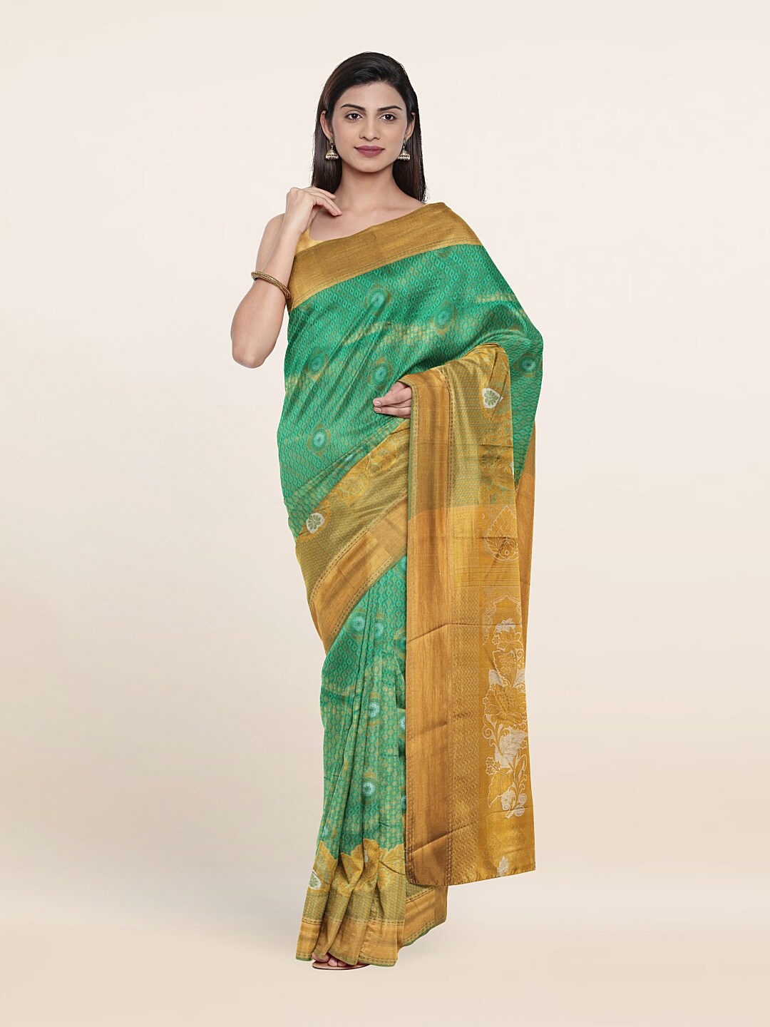 

Pothys Woven Design Zari Pure Silk Saree, Sea green