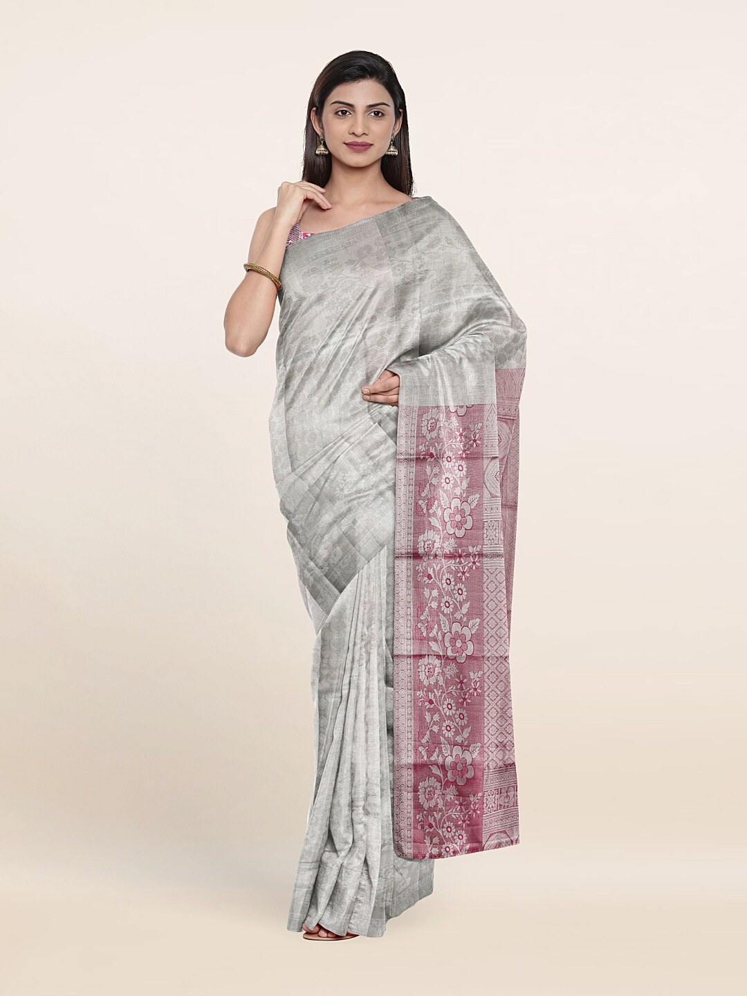 

Pothys Woven Design Zari Pure Silk Saree, Silver