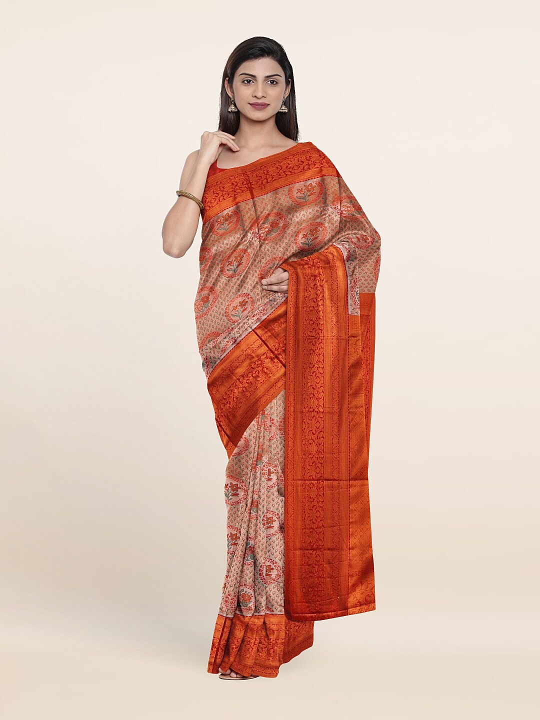 

Pothys Woven Design Zari Pure Silk Saree, Peach