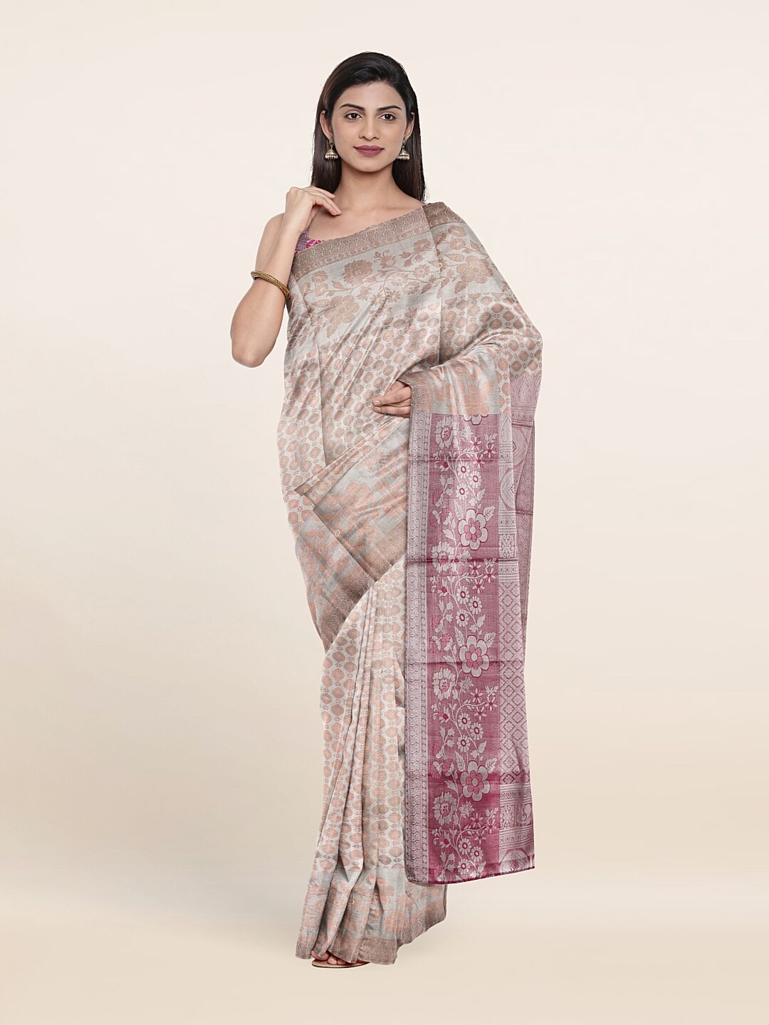 

Pothys Woven Design Zari Pure Silk Saree, Silver