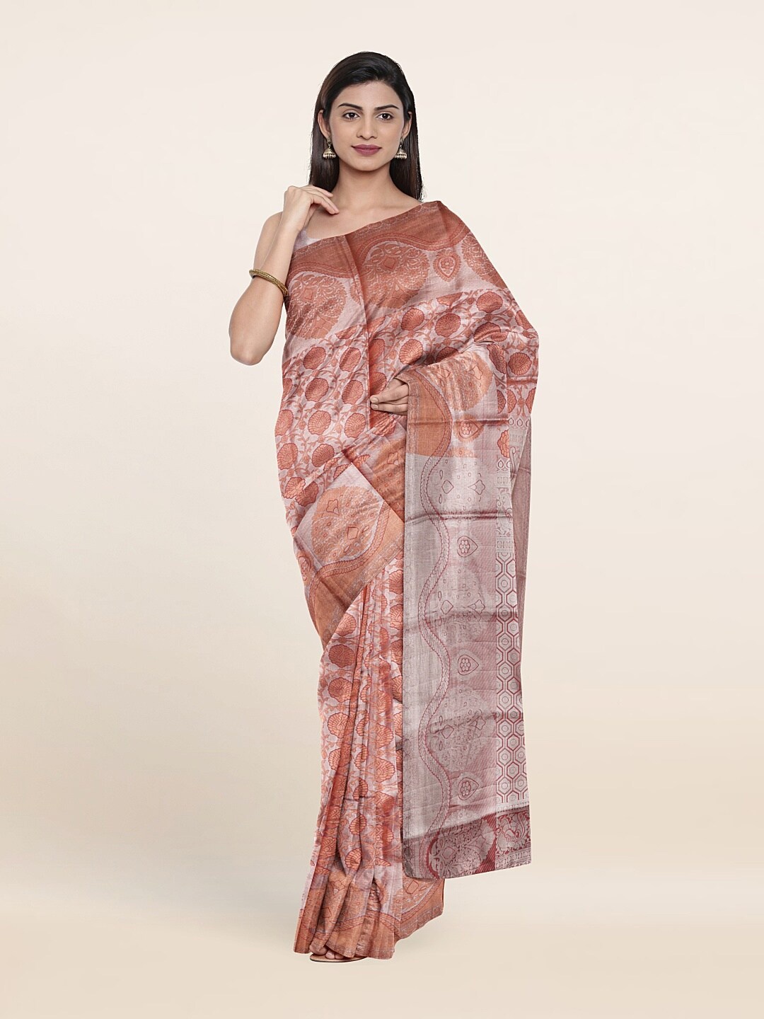

Pothys Woven Design Zari Pure Silk Saree, Peach
