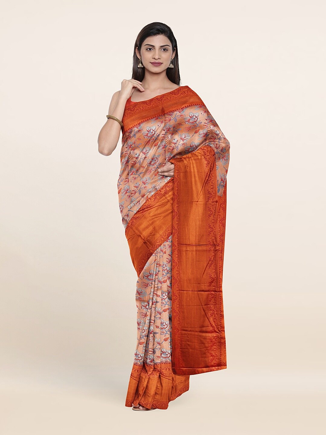 

Pothys Floral Zari Pure Silk Saree, Peach