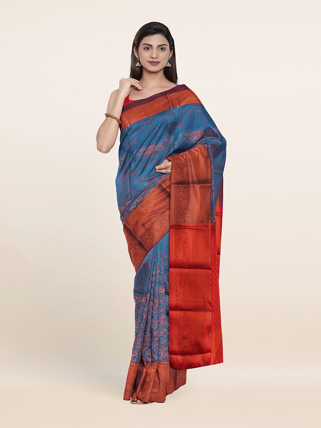 

Pothys Floral Zari Pure Silk Saree, Blue