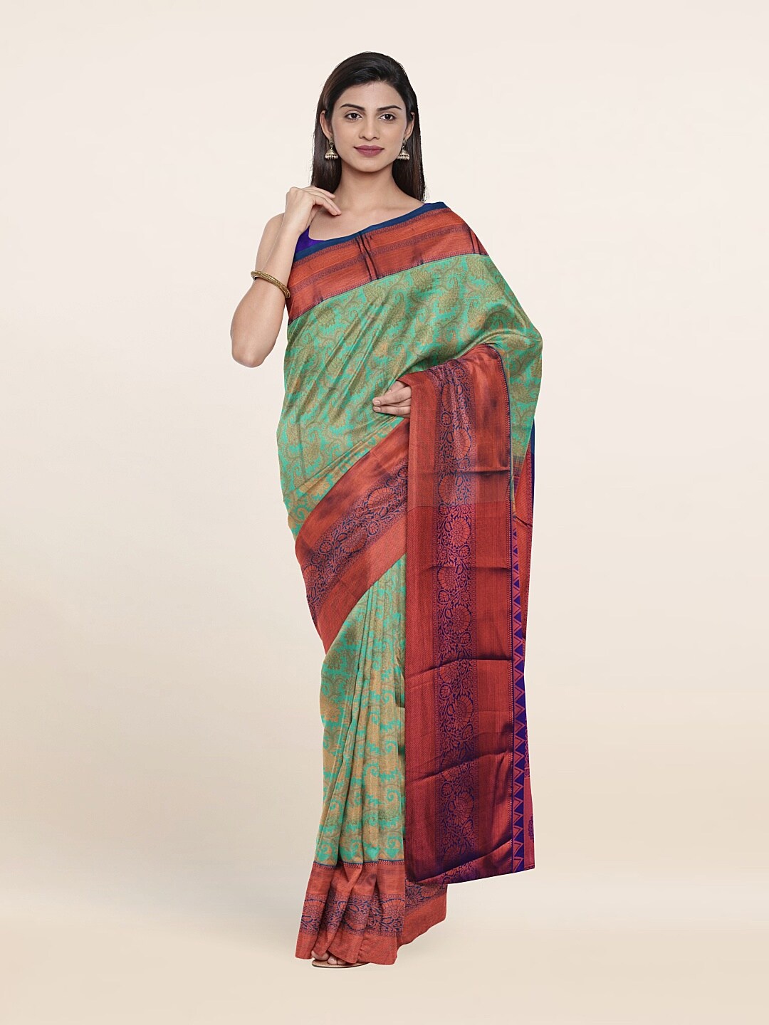 

Pothys Ethnic Motifs Zari Pure Silk Saree, Sea green