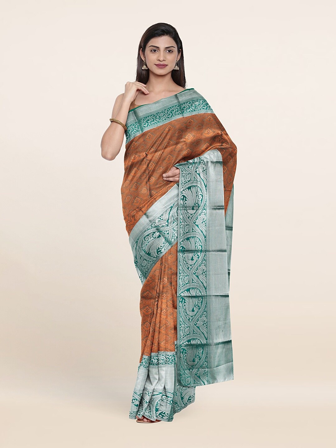 

Pothys Ethnic Motifs Zari Pure Silk Saree, Copper