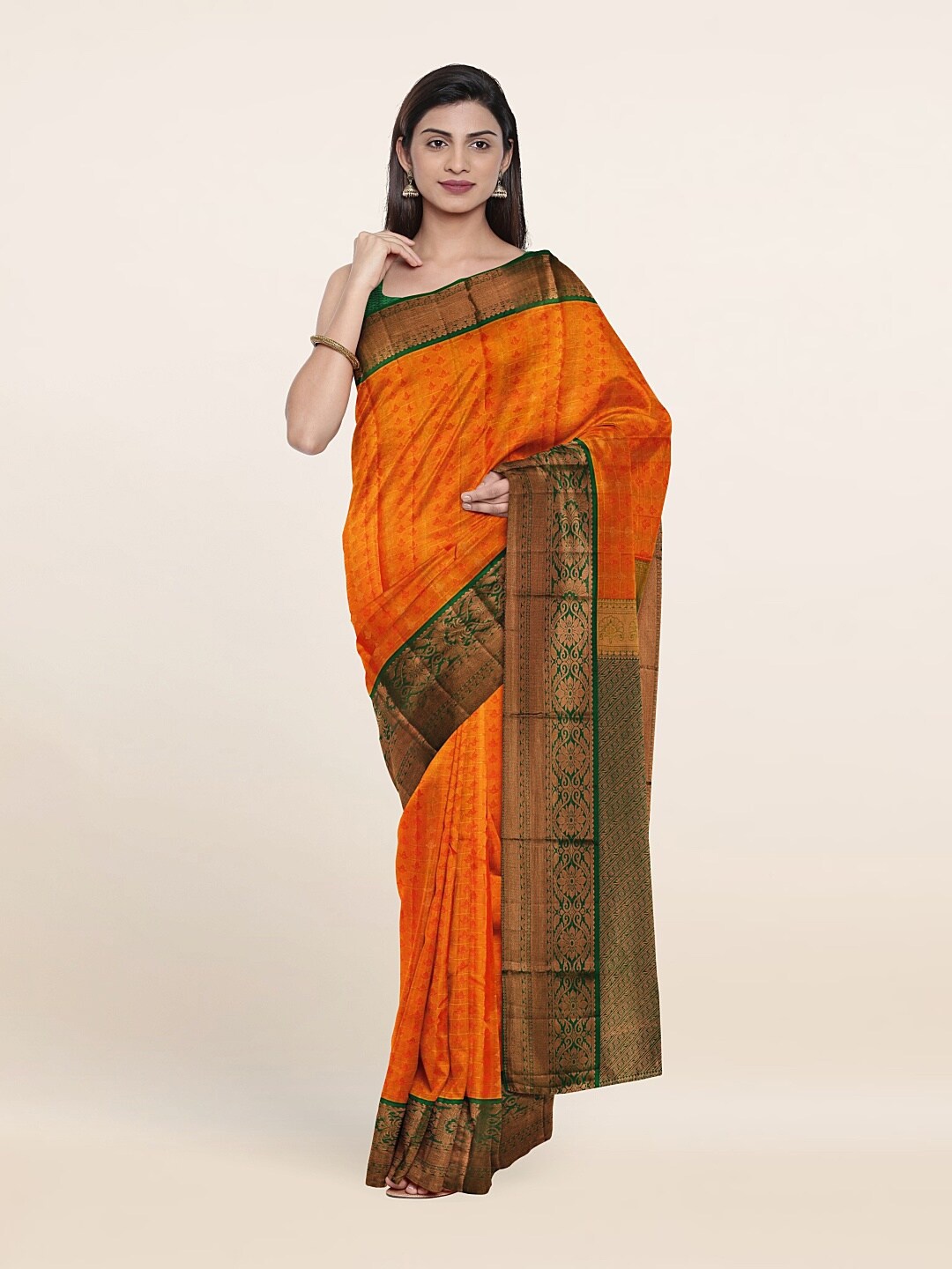 

Pothys Ethnic Motifs Zari Pure Silk Kanjeevaram Saree, Orange
