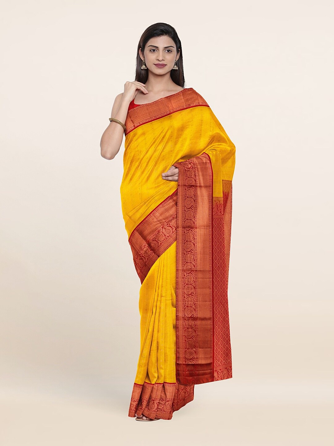

Pothys Ethnic Motifs Zari Pure Silk Kanjeevaram Saree, Yellow