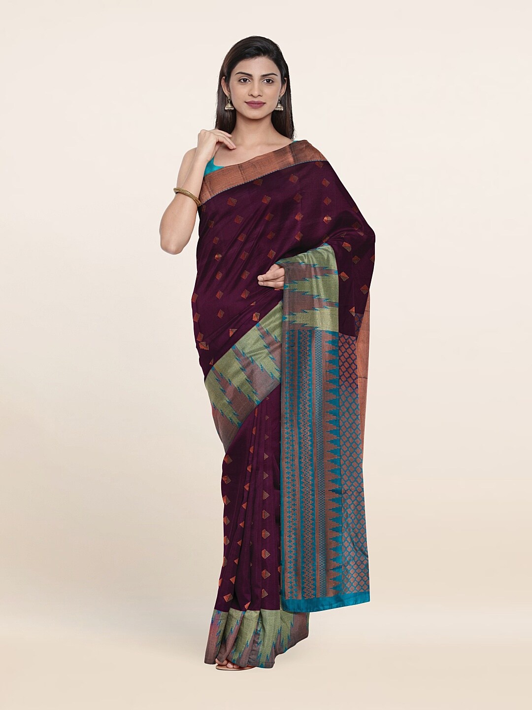 

Pothys Ethnic Motifs Zari Pure Silk Kanjeevaram Saree, Purple