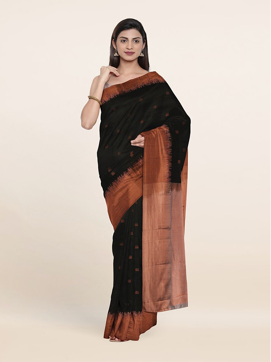 

Pothys Ethnic Motifs Zari Pure Silk Kanjeevaram Saree, Black