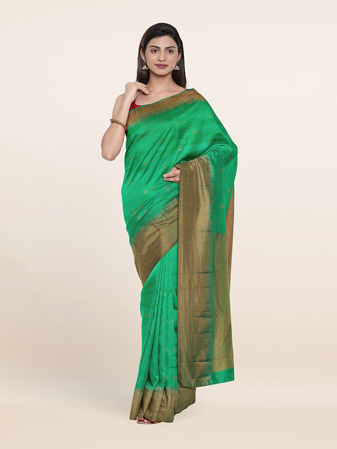 

Pothys Woven Design Zari Pure Silk Kanjeevaram Saree, Green