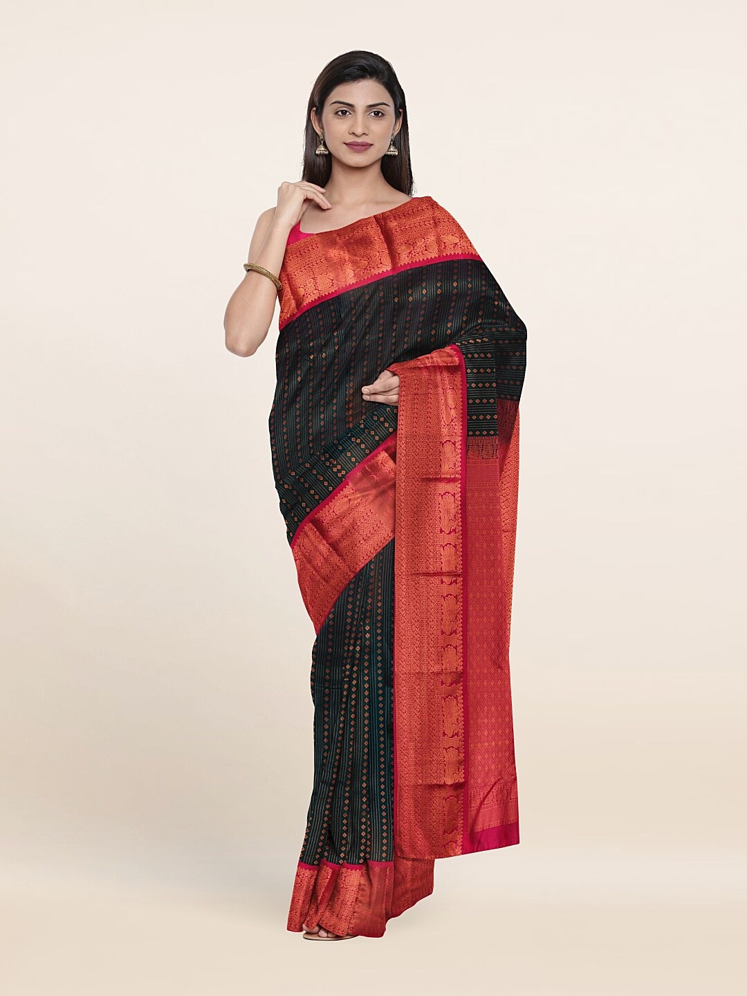 

Pothys Woven Design Zari Pure Silk Kanjeevaram Saree, Green